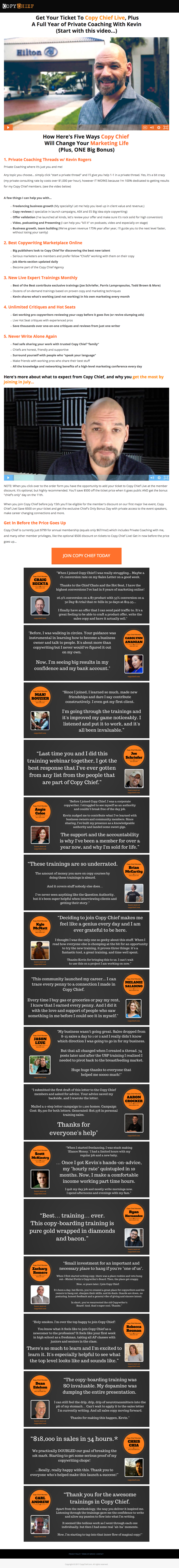 copy chief testimonials sales page