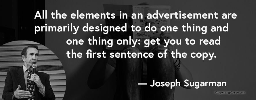 Joseph Sugarman quote about headlines