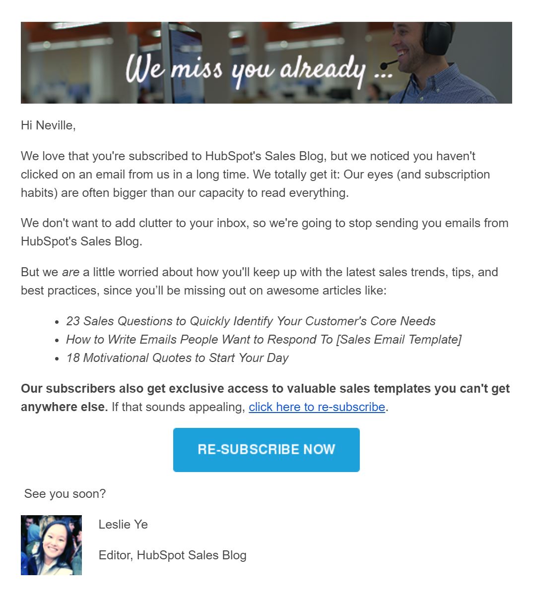 hubspot re-engagement-email