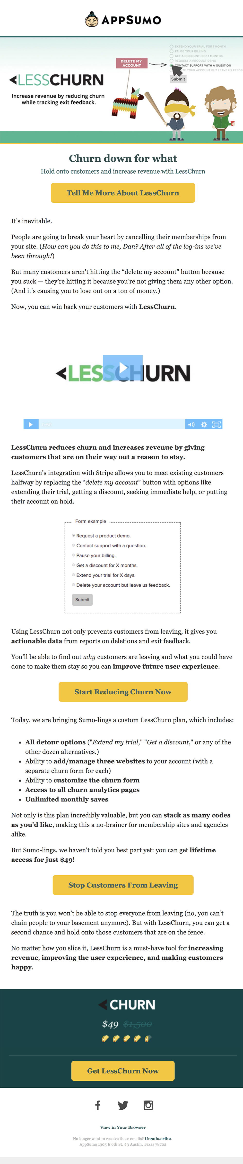 churn down for what email by appsumo