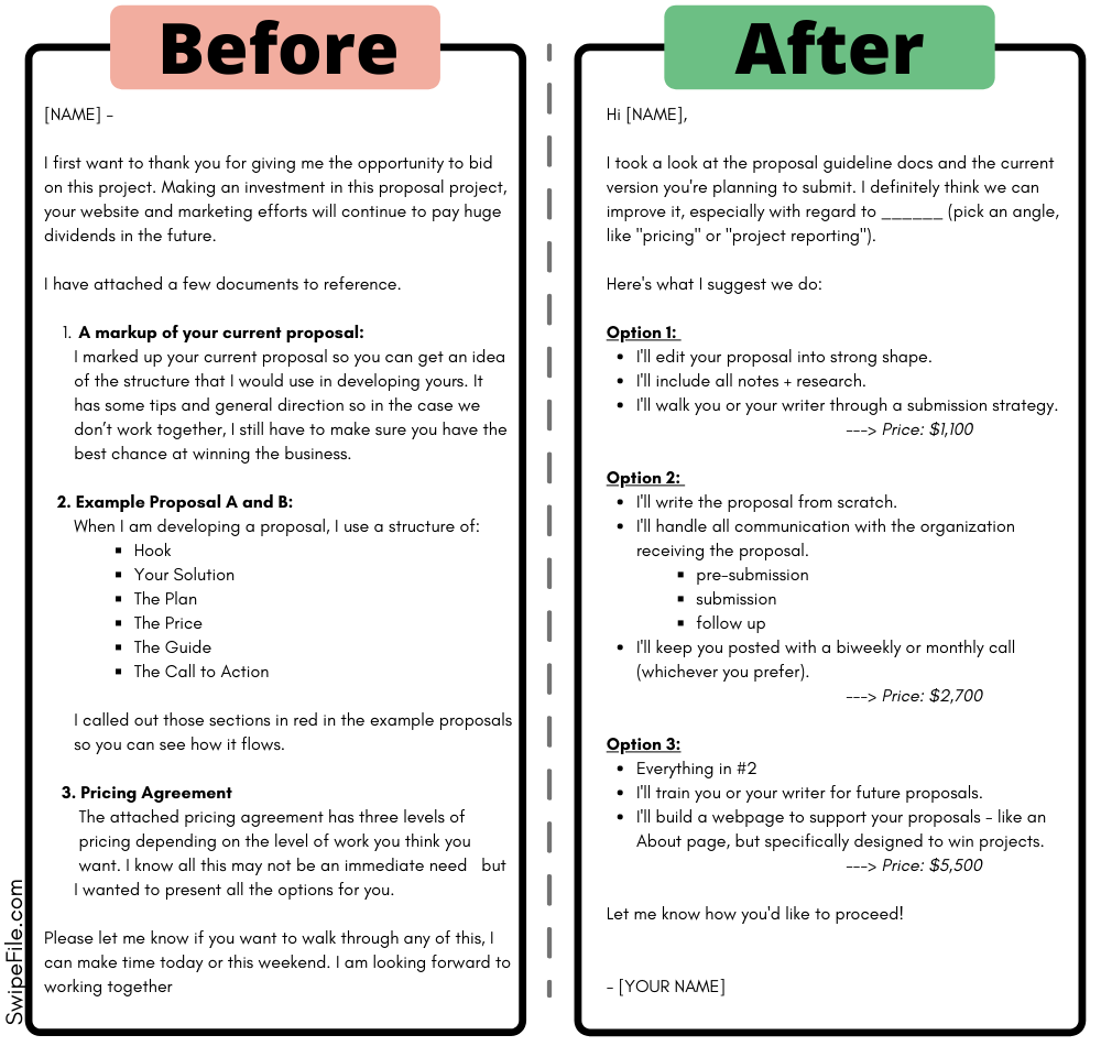 proposal email before and after