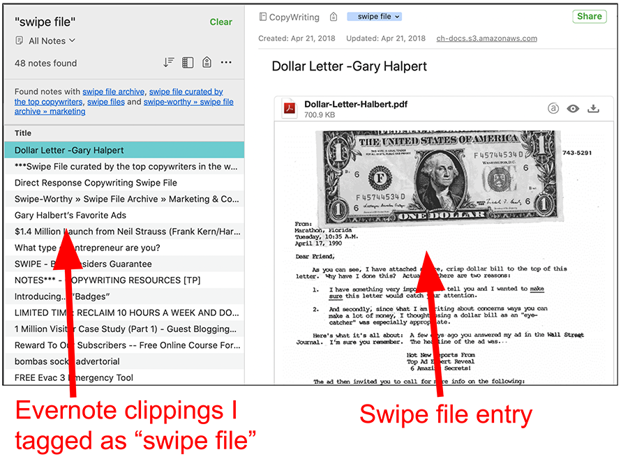 evernote swipe file