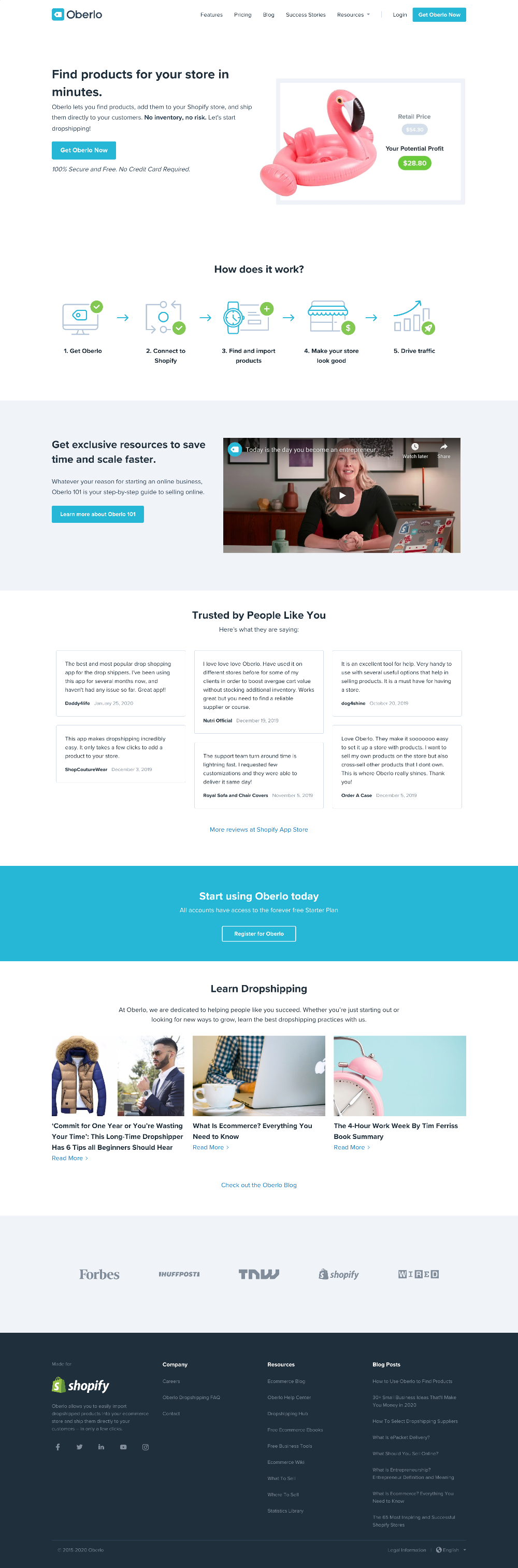oberlo home page