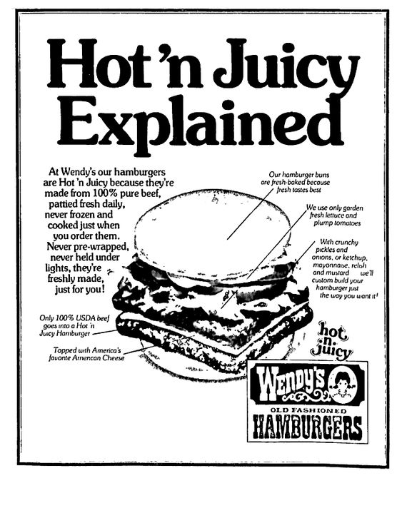 wendy's call out hamburger -1979