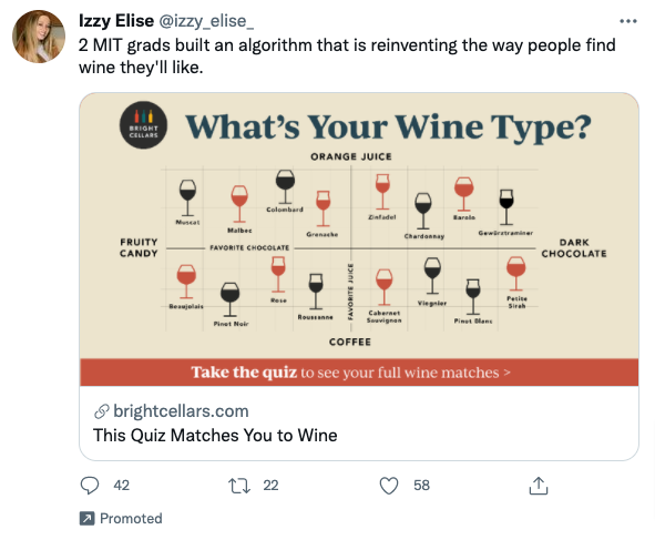 Bright Cellars what's your wine type twitter ad