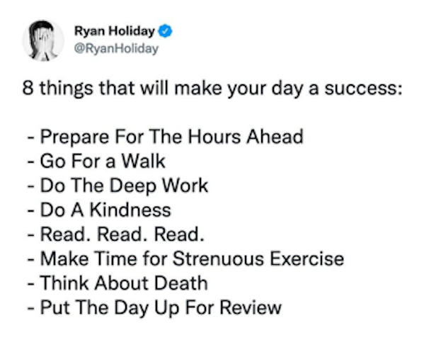 checklist for successful day twitter ryan holiday