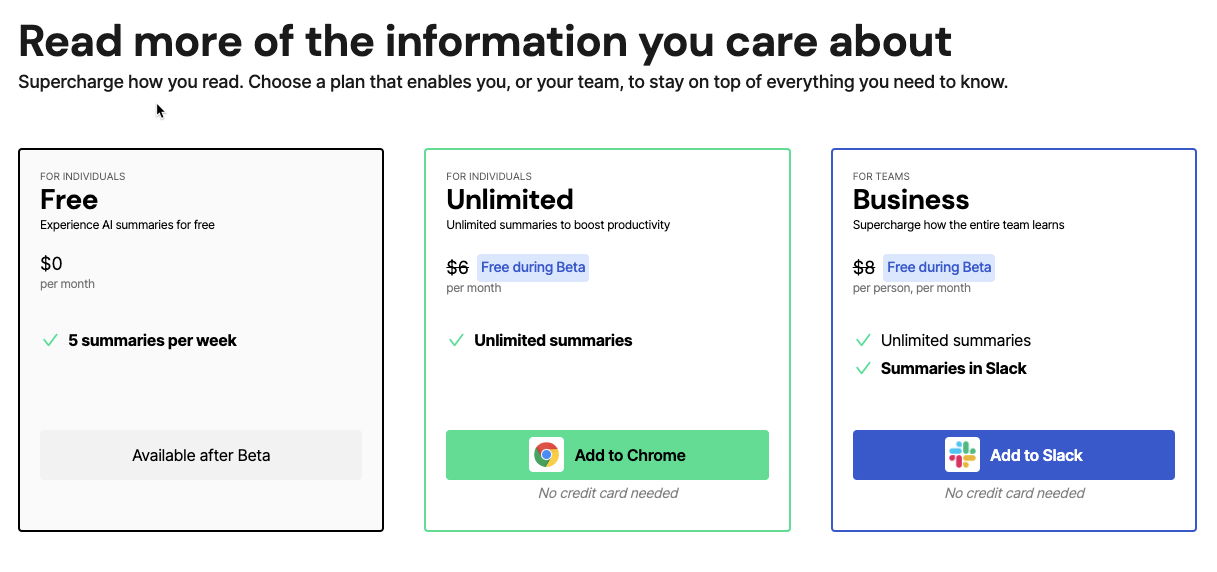 summarize cta pricing beta