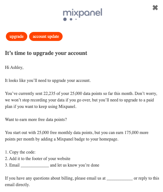 Upgrade email copy