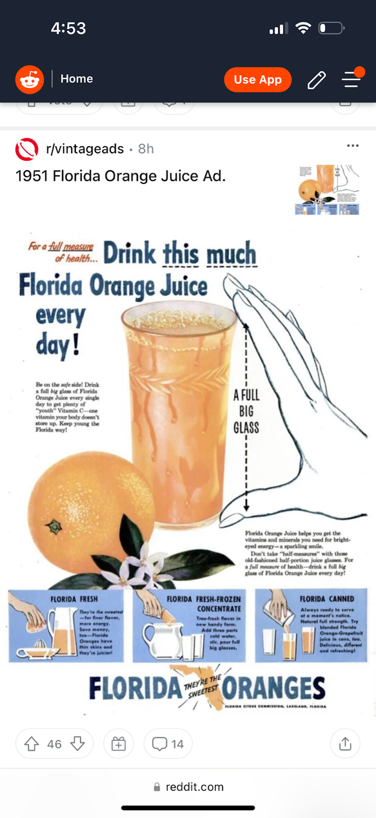 1951 Instructional Orange Juice Ad