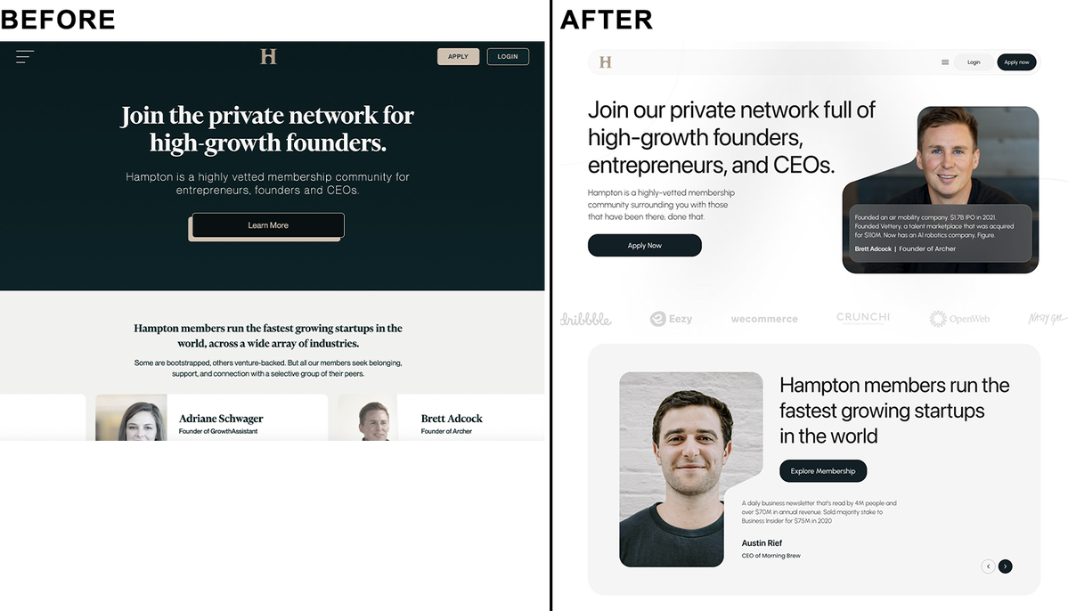Hampton Before and After Website Design | Swipefile