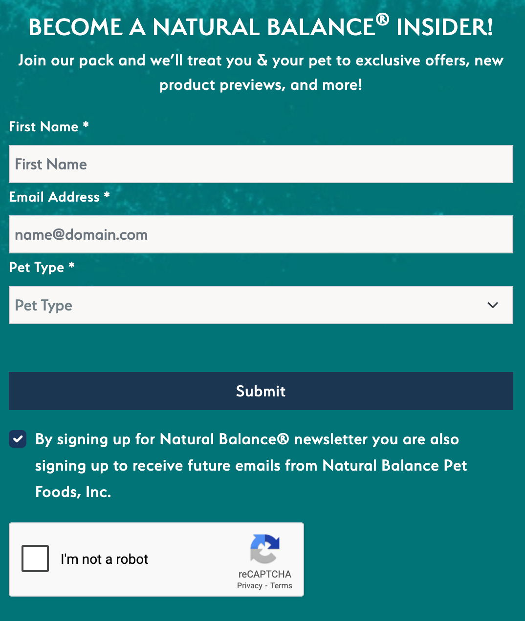 Natural balance pet food insider signup swipefile