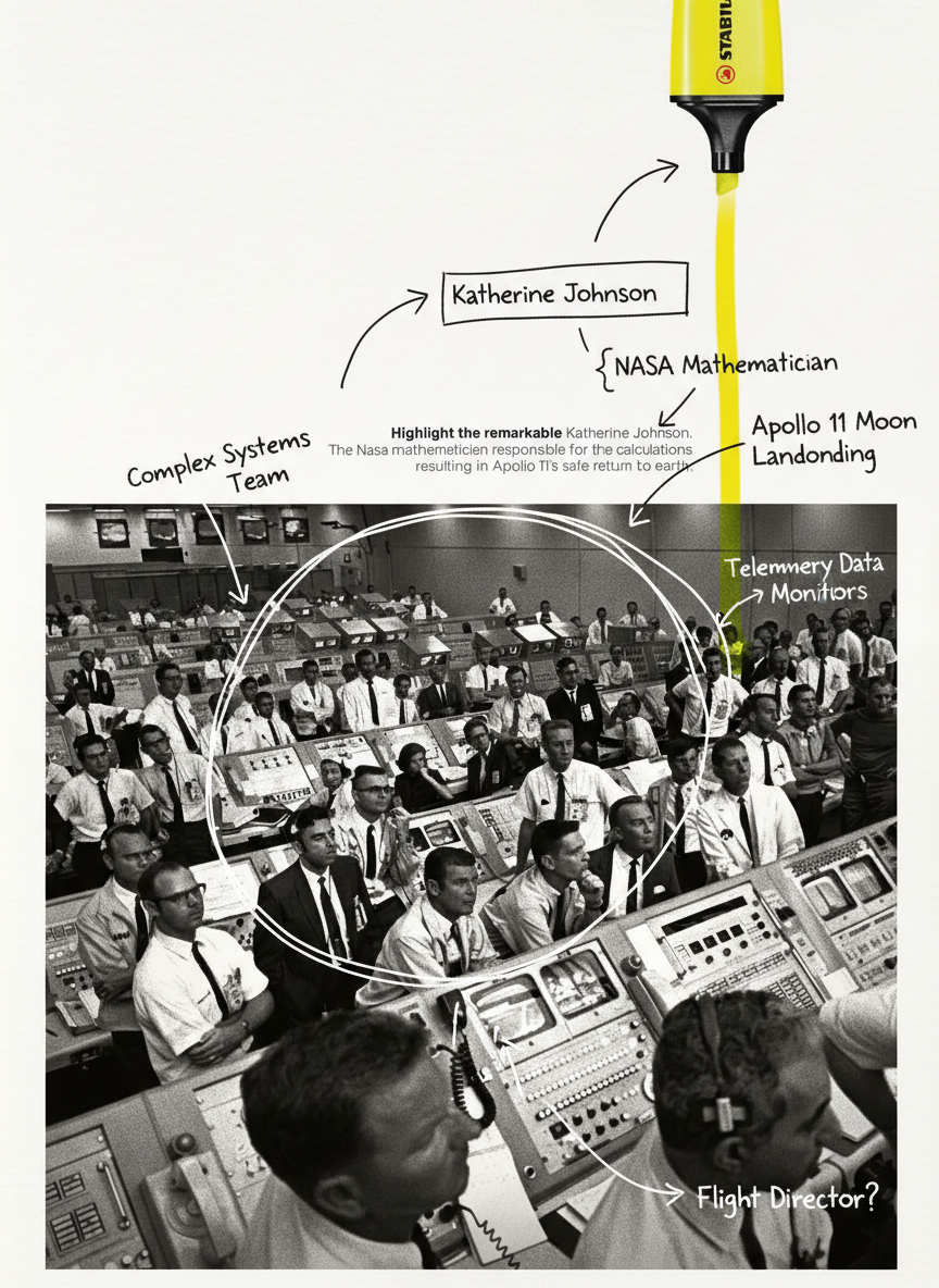 Annotated sketchbook style