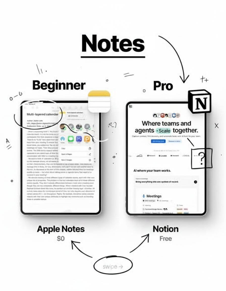 Annotated sketchbook style